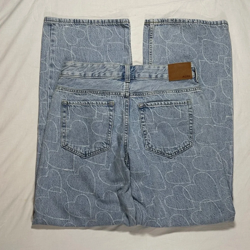Aeropostale Blue Baggy Wide Leg Jeans Womens‎ 2 Regular All Over Hearts 30x32